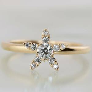K18la The -ru diamond ring 0.20ct flower flower 750 YGla The -ru diamond 