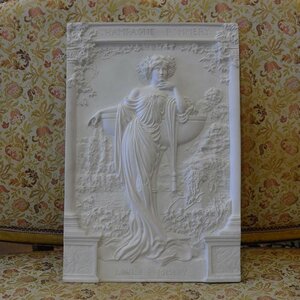 【美しいルイーズの壁飾り】Pommeryウォールアートオブジェポメリーchampagneシャンパン石膏女性彫刻インテリアフランスヴィンテージ家具　