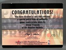 SSP/75 Patch 2001 Fleer Premium Jersey Steve Francis スティーブ・フランシス ルーキー NBA Rockets ロケッツ パッチ Panini All-star_画像2