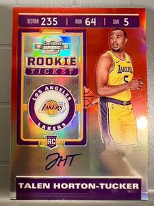 超絶レア直書/99 THT Red Prizm Auto 19 Panini Optic Talen Horton-Tucker ホートン タッカー NBA ルーキー サイン Jazz Lakers バスケ