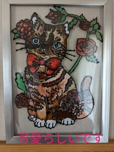 最終値下げ！猫アート　キャットアート　ガラス絵具アート　スケルトン　ステンドグラス風　猫