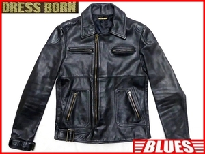 即決★DRESS BORN★メンズS レザーライダースジャケット ドレスボーン 46 黒 本革 シングル 本皮 パンクロック ライディング ツーリング