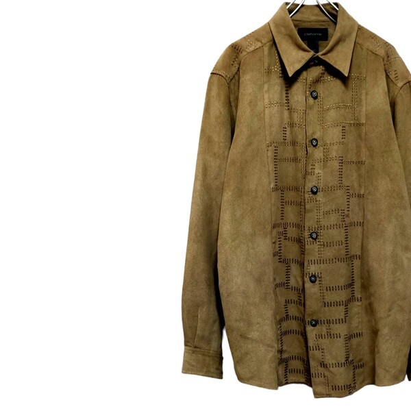 古着 claiborne 長袖フェイクスエードシャツ 00s ポリエステルスエード