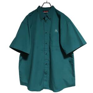 fresh 半袖ワークシャツ size XL オーバーサイズ ダークグリーン ゆうパケットポスト 胸 ロゴ 刺繍 M マクドナルド 古着 洗濯 プレス済 537