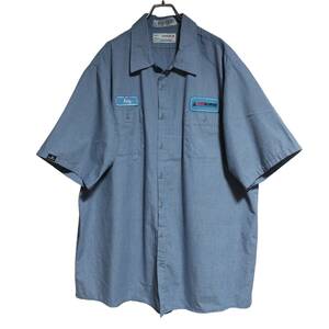 aramark 半袖ワークシャツ 2XL オーバーサイズ ブルー ブラック 袖タグ ゆうパケットポスト 胸 ワッペン AIR BORNE 古着 洗濯 プレス済 656