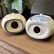 wasabi y579 縁起の良い夫婦フクロウの置物 陶器製 ふくろう 梟 カジュアルに飾れる可愛らしい逸品 唐草 貫入 癒し 動物 招福 縁起物_画像10