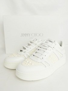 未使用品！ジミーチュウ Hawaii Faux Pearl-embellished leather sneakers ok4614205677