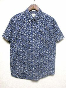 ★美品★RE-IMAGINED BY J.CREW ジェイクルー シアサッカー素材 半袖 総柄 シャツ M★ネイビーベース 紺 ボタンダウン トップス アメカジ