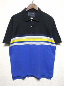 ★美品★POLO SPORT ポロスポーツ 半袖 ボーダー ポロシャツ L★ネイビー×ブルー ラルフローレン RALPH LAUREN PSRL67 プルオーバー