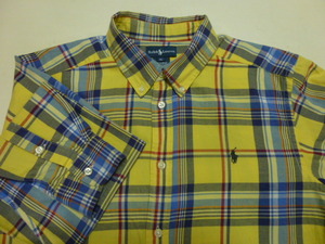 美品 Ralph Lauren ラルフローレン 長袖ボタンダウンシャツ サイズメンズM 黄色ベースに黒＋赤＋青のタータンチェック