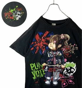 激レアデザイン古着！パンクテイスト女の子ビッグプリントTシャツ ブラック