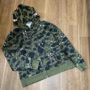 激レア！美品 A BATHING APE エイプ 1st camo シャーク スウェット ジップパーカー 3XL メンズ グリーン カモフラ 迷彩 コットン100％