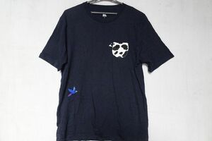 Design Tshirts Store graniph/グラニフ/半袖Tシャツ/アニマルししゅう/柄ポケット/ウシ/キリン/鳥/紺/ネイビー/Lサイズ/UNISEX(8/24R5)