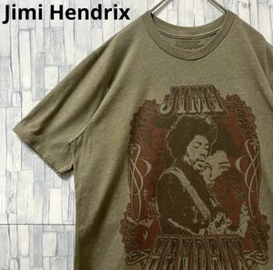 Jimi Hendrix ジミ ヘンドリックス ジミヘン 半袖 Tシャツ デカロゴ ビッグロゴ バンドTシャツ バンT M カーキ 00s コピーライト 2007