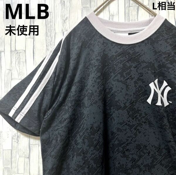 MLB メジャーリーグベースボール ニューヨーク ヤンキース リンガーネック Tシャツ半袖 M シンプルロゴ ブラック タグ付 未使用 2ライン