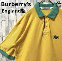 Burberry’s バーバリーズ オールドバーバリー 半袖 ポロシャツ ワンポイントロゴ M イエロー イングランド製 英国製 90s 90年代 鹿の子_画像1