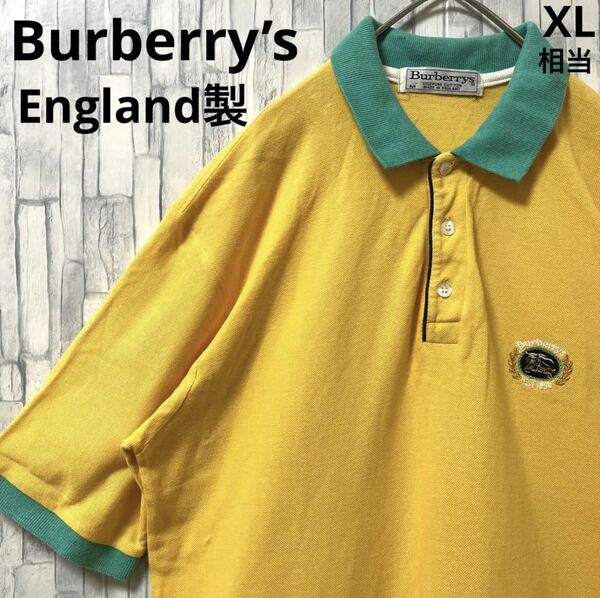 Burberry’s バーバリーズ オールドバーバリー 半袖 ポロシャツ ワンポイントロゴ M イエロー イングランド製 英国製 90s 90年代 鹿の子