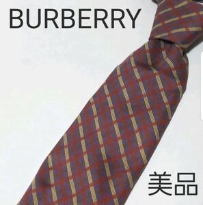 BURBERRY バーバリー ロンドン ネクタイ 美品 シルク100% 高級シルク パープル 紫 チェック 送料無料