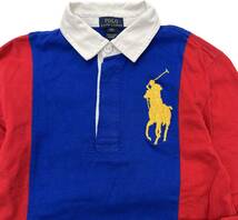 Polo Ralph Lauren ☆ ビッグポニー キッズ S 8 140相当 ラガーシャツ 長袖 レッド ブルー アメカジ お出かけ ポロラルフローレン■S2226_画像2