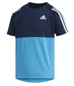 【KCM】Z-2adi-780-140★展示品★【adidas/アディダス】ジュニア CLIMALITE 半袖 Tシャツ サッカー　FTJ70-DU9814　ネイビー/シアン　140