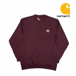 新品 Carhartt カーハート 胸ロゴ ポケット スウェット トレーナー M ワインレッド クルーネック