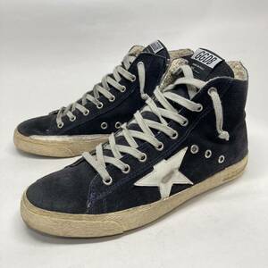 即決!! イタリア製 GOLDEN GOOSE FRANCY Hi サイズ41 スエード ネイビー / ゴールデングース GGDB ユーズド加工 サイドジップ