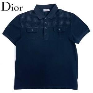 美品◇Dior HOMME ディオールオム◇エディスリマン期 06SS スタッズ 半袖ポロシャツ メンズ サイズXS ブラック 黒