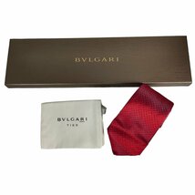 美品 BVLGARI ブルガリ シルク100％ ロゴ レギュラータイ ネクタイ 箱付き 赤 レッド J0603_画像8