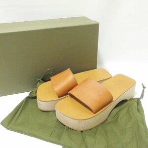  almost unused Cristaseya Chris taseya leather × wood clog sandals mules 27SA-CLOGS-W 36 approximately 23cm Brown 801