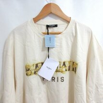 未使用 23SS BALMAIN バルマン ロゴプリント ボックスシルエット クロップド丈 クルーネック 五分袖 Tシャツ カットソー L ベージュ系 083_画像2