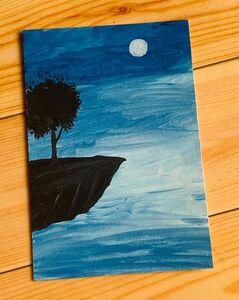 夜空　絵画　油絵　油彩　美しい夜空巡る ポストカードサイズ　絵　イラスト　絵画