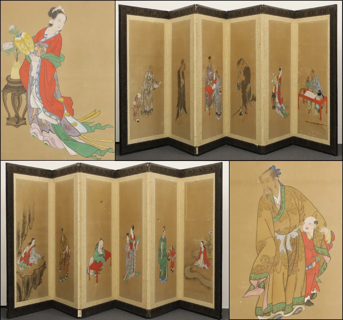 时代：六曲折叠屏, 南书画, 纸质书, 手写, 高度约。 130厘米, 古代屏风, 未标记的, 中国文人, 中国人物画, 艺术品, 绘画, 肖像