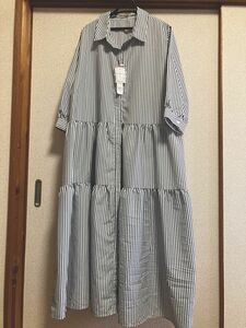 新品☆ストライプ　シャツ　ワンピース