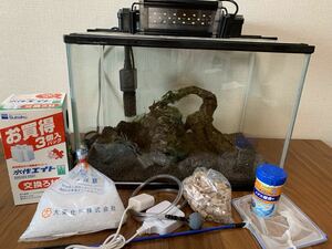 中古品 アクリル水槽 幅40cm 上部ろ過 照明 流木等おまけ多数 すぐに使える おまけ多数