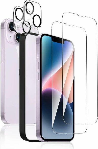 iPhone14 Plus ガラスフィルム (4枚セット) 強化ガラスフィルム2枚 + iphone 14