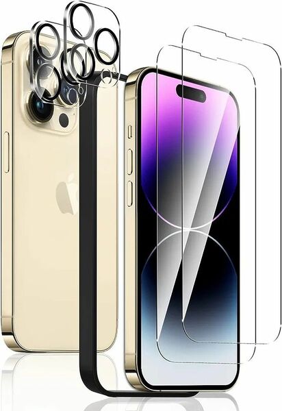 iPhone14 Pro ガラスフィルム (4枚セット) 強化ガラスフィルム2枚 + iPhone14
