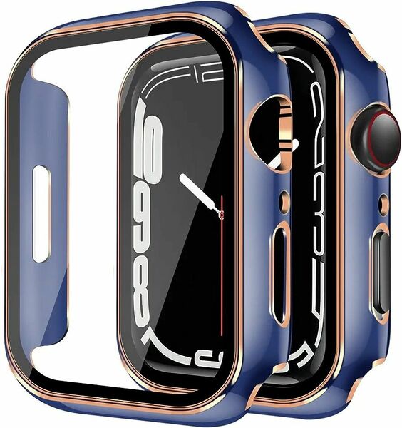 Apple Watch 用カバー 全面保護 強化ガラス キズ防止 軽量 防塵(Series8/7 45mm,光二枚