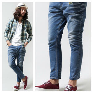 美品 nano universe Lee 別注 コラボ ANKLE Vintage Denim Pants ジョッパーズ テーパード ビンテージ加工 デニムパンツ 28 S ～ M 鬼ひげ