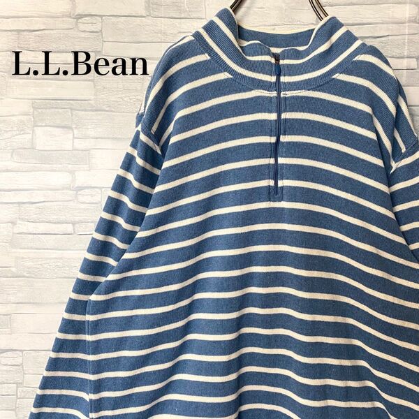 L.L.Bean エルエルビーン コットン ハーフジップ ボーダー ペルー製 XLサイズ 長袖被り プルーオーバー 古着