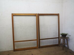 taM0275*[H131cm×W88cm]×2 sheets * Vintage * retro taste ... old tree frame sliding door * fittings glass door sash window Cafe old furniture construction material K under 