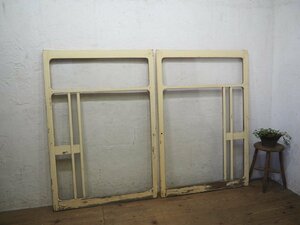 taM0678*(3)[H133,5cm×W90,5cm]×2 sheets * antique * rare design. old tree frame sliding door * old fittings glass door retro Space Age M under 