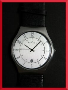 スカーゲン SKAGEN クォーツ 3針 デイト 純正ベルト 223XXLSLC 男性用 メンズ 腕時計 V448 稼働品