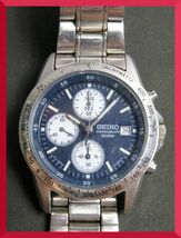 セイコー SEIKO クロノグラフ クォーツ 純正ベルト 7T92-0DW0 男性用 メンズ 腕時計 V573 稼働品_画像1