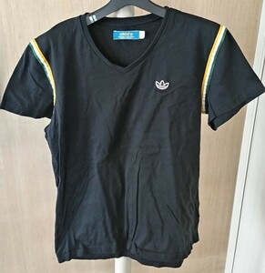古着 adidas originals 半袖Tシャツ Oサイズ(XL) Vネック アディダスオリジナルス 黒