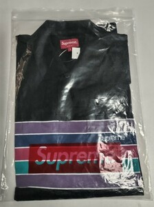 タグ付き未使用品 Supreme ボーダー 半袖ポロシャツ Lサイズ ブラック