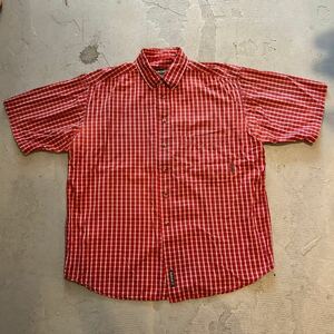  Timberland Timberland Vintage 80s 90s рубашка с коротким рукавом L проверка красный красный America USA б/у одежда мужской Logo хлопок кнопка down 