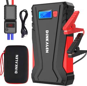 DINKALEN ジャンプスターター 12V車用 エンジンスターター QC3.0充電 12800mAh ピーク電流800A スマホ急速充電器 日本語取扱説明書 (赤)