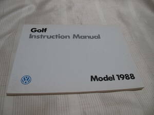☆　VW フォルクスワーゲン　Golf ゴルフ　Model 1988 取扱説明書　☆