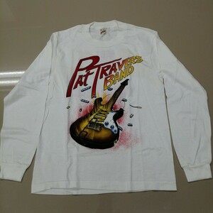 C08 バンドTシャツ　パットトラヴァース　PAT TRAVERS BAND 長袖　ロンT　白　ギター　裾シングルステッチ　ヴィンテージ