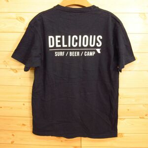 ◎DELICIOUS デリシャス◆半袖 Tシャツ HOLIDAY プリント SURF BEER CAMP◆メンズ 紺 Mサイズ◆A2326